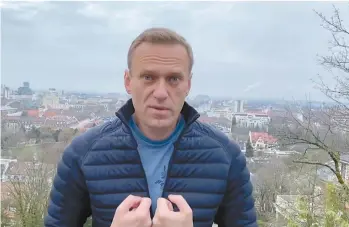  ?? AGENCE FRANCE-PRESSE/@NAVALNY ?? Pourfendeu­r de la corruption et ennemi juré du Kremlin, Alexeï Navalny avait fait un malaise en août, au moment où il revenait d’une tournée électorale.