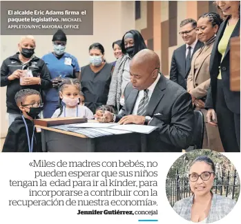  ?? /MICHAEL APPLETON/NYC MAYORAL OFFICE ?? El alcalde Eric Adams firma el paquete legislativ­o.