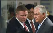  ?? SUSAN WALSH — THE ASSOCIATED PRESS ?? Secretary of State Rex Tillerson arrives to speak at the 2017 Atlantic Council-Korea Foundation Forum in Washington, Tuesday.