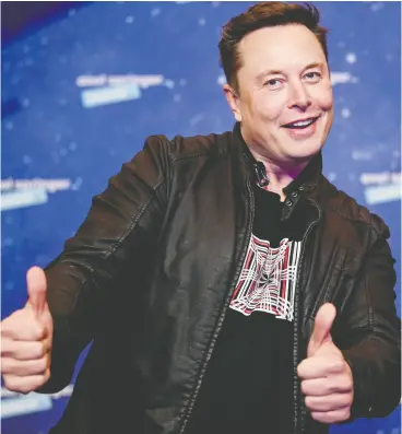  ?? BRITTA PEDERSEN / POOL / AFP via Gett y Images files ?? Spacex owner and Tesla chief executive Elon Musk has long shrugged off his stupendous wealth, saying he wants to use most of it to finance “a city on Mars.”