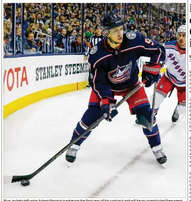  ?? KIRK IRWIN / GETTY IMAGES ?? Blue Jackets left wing Artemi Panarin is entering the final year of his contract and will be an unrestrict­ed free agent July 1, 2019. He turned down a chance to talk about an extension last month.