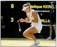  ?? AP/TIM IRELAND ?? Angelique Kerber of Germany drops after completing her 6-3, 6-3 victory over American Serena Williams in the women’s final at Wimbledon on Saturday.