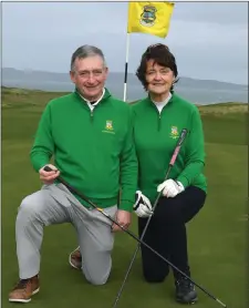  ??  ?? Lady Captain Nuala Mann and Men’s Captain John O’Brien at the Captains’ Drive-In at Tralee Golf Club in Barrow