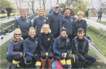  ?? The Peterborou­gh City Rowing Club women’s novice eight of from the left, back, Anne Grange, Sue Wallace, Joe Smith (coach), Jodi Peggs, Helen Lavelle, front, Jo Burton, Debbie Downes, Ann Casey, Debbie Hunt-Pain and cox Alex Kirkup ??