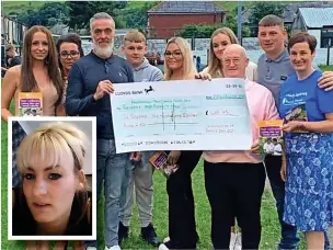  ??  ?? ● Damian Moran and Brent Peters hold the cheque for £6118 which was handed over to Paula from Mind UK. The money was raised in memory of Dawn Walker (inset)