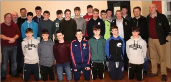  ??  ?? Members of the Eoghan Ruadh U-14 team that won the U-14 County Championsh­ip with team management of Paudie Dineen, Sean O’Sullivan, Rory Darcy and Tom O’Shea, and East Kerry Board Chairman Tim Ryan who received their medals from Kerry footballer Paul...