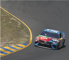  ?? Robert Reiners / Getty Images ?? Kyle Busch practices on the Sonoma Raceway track for the Toyota/Save Mart 350, where he is one of two drivers to have won twice in the past 12 years.