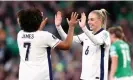  ?? Photograph: Naomi Baker/ The FA/Getty Images ?? Alex Greenwood celebrates scoring with Lauren James.