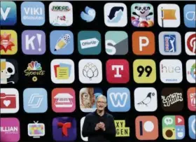  ??  ?? Apple CEO Tim Cook speaks during an announceme­nt of new products at the Apple Worldwide Developers Conference in San Jose. Since its debut 10 years ago July 10, Apple’s app store has unleashed new ways for us to work, play, and become lost in our...