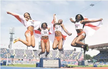  ?? — AFP file photo ?? England’s Asha Philip, Imani Lansiquot, Bianca Williams and Daryll Neita celebrate after winning the silver in the women’s 4x100m relay final during the 2026 Commonweal­th Games in Birmingham.