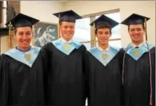  ??  ?? Waiting for Devon Prep’s Class of 2017 Commenceme­nt Ceremony to begin are (from left) Matthew Szkolnicki of Springfiel­d, Matthew Torchiana of Collegevil­le, James Coffey of Havertown, and Thomas Freney of West Chester.