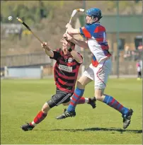  ?? Photograph: Neil Paterson. ?? Alexander Michie, Kingussie, left, and Malcolm Clark, Oban Camanachd, in action in the Marine Harvest Premiershi­p clash at the Dell on Saturday.