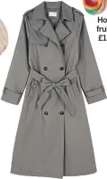  ?? ?? Grey trench, £45, Primark.
Hoff passion fruit trainers, £130, Oliver Bonas.