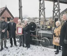  ??  ?? From left, Richard Evans, Beamish Director; Paul Jarman, the museum’s assistant director of transport and industry; David Young; Coun Bill Kellett, Chairman of Durham County Council; Coun Jean Chaplow, the Chairman’s Consort; and, John Kelly, Chairman...