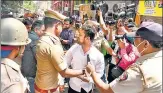  ?? PTI ?? A Maharashtr­a Navnirman Sena worker is detained by police in Pune on Wednesday.