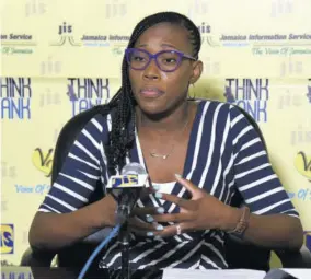  ??  ?? Project manager of the Jamaica Social Investment Fund’s (JSIF) Basic Needs Trust Fund Dainty Ann Barrett Smith provides an update on the programme’s implementa­tion during a recent Jamaica Informatio­n Service think tank.