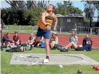  ??  ?? Southland shot putter Jack Welsh in action at the Southland Athletics Championsh­ips at Surrey Park.