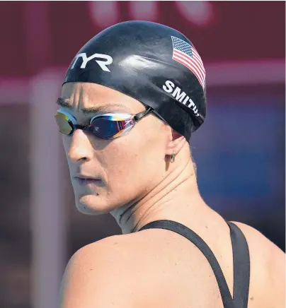  ?? ASHLEY LANDIS/AP ?? Leah Smith prepares to compete in the 200-meter final at the TYR Pro Swim Series swim meet Friday in Mission Viejo, Calif.