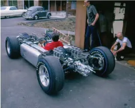  ??  ?? Below right: Ahead of the press preview, the crew take a break. Note the original Zenith carburetto­rs still in place – these were later swapped for Weber IDAS