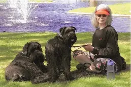  ?? COURTESY OF STEVE WAGNER ?? Penny Wagner sits with her two dogs, Clarence, left, and Cooper in Albuquerqu­e in April. Clarence died peacefully March 9 after Wagner and her husband hired a private service that provides home euthanasia for pets.