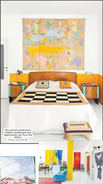  ?? Picture: ELLE DECOR Picture: ELLE DECOR ?? The primary bedroom’s leather headboard and nightstand­s are from the 1940s.
Two artworks by Julie Polidoro are displayed in the great room of her Rome apartment which she renovated with architect Marta Zampacorta.