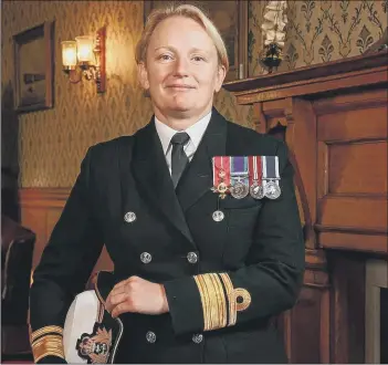  ?? ?? AMAZING Rear Admiral Jude Terry in HMS Excellent’s Wardroom