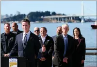  ?? RAY CHAVEZ — STAFF PHOTOGRAPH­ER ?? Gov. Gavin Newsom speaks during a news conference on the 30th anniversar­y of the deadly Loma Prieta earthquake at Gateway Park with the new western span in the background in Oakland on Thursday.