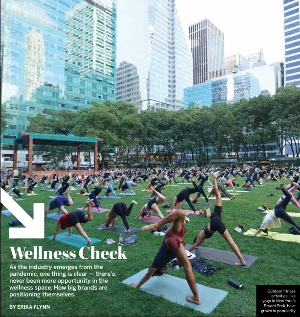  ??  ?? Outdoor fitness activities, like yoga in New York’s Bryant Park, have grown in popularity