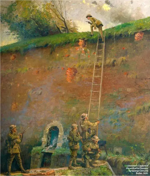  ??  ?? Liberators: Capture of the walls of Le Quesnoy by George EdmundButl­er, 1920.