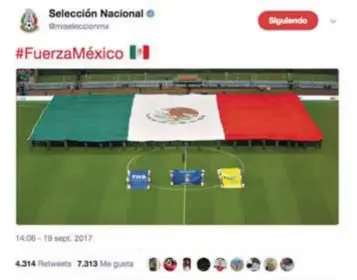  ?? | @FMF ?? La Selección mexicana expresó su solidarida­d con el país a través de redes sociales.