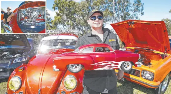  ??  ?? Peter Freeman ahead of a mental health car meet on Saturday and (inset) Ray Johnstone with his Tangerine Dream VW Beetle. Picture: Tertius Pickard