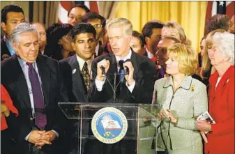  ?? Gina Ferazzi Los Angeles Times ?? ON THE NIGHT of the recall election in October 2003, Gov. Gray Davis addresses supporters at the Millennium Biltmore Hotel in downtown Los Angeles. He conceded shortly before 10 p.m.