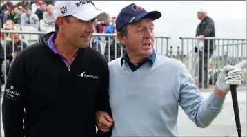  ??  ?? Des enjoying the company of Padraig Harrington at the 2015 Dubai Duty Free Irish Open at Royal Co Down.