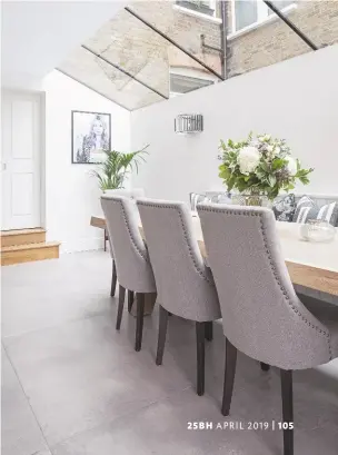  ??  ?? KITCHEN-DINER Elegant upholstere­d chairs create the perfect entertaini­ng space. Addie dining chairs, £231 each, RV Astley. Kenta dining table, £2,695, Lombok. Walls painted in Flint intelligen­t matt emulsion, £30 for 2.5L, Little Greene
