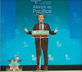  ?? PRESIDENCI­A DE LA NACION ?? FOCO. De cara a la segunda mitad de 2016, Macri coquetea con el Pacífico.