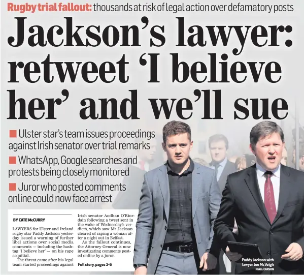  ?? NIALL CARSON ?? Paddy Jackson with lawyer Joe McVeigh