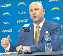  ?? Joe Reedy Associated Press ?? GENERAL MANAGER Joe Hortiz is confident the Chargers can build a winner. On Tuesday the team hired Michigan’s Jesse Minter as the defensive coordinato­r.