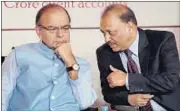  ?? PTI ?? Finance minister Arun Jaitley (L) with whole-time Sebi member RK Agarwal in Mumbai on Saturday.