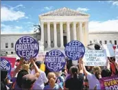  ?? Andrew Caballero-Reynolds AFP/Getty Images ?? DEMONSTRAT­ORS rally in support of abortion rights outside the U.S. Supreme Court in April.