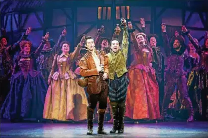  ?? COURTESY OF PLAYHOUSE SQUARE ?? Josh Grisetti, front left, as Nigel Bottom, and Rob McClure, front right, as brother Nick Bottom, perform with the company of the touring production of “Something Rotten.”