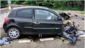  ??  ?? FILM OF HIS OWN DEATH “Whoa!” yells David Holmes as he races into a car at 97 mph. The motorcycli­st was killed instantly. The Gopro camera mounted to his helmet filmed everything. Holmes’s mother decided to put the video online to encourage both drivers and riders to practice road safety.