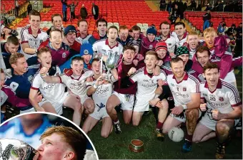  ??  ?? GLORY DAYS: wonder club Slaughtnei­l, above, Galway collected a trio of trophies; below, Micheál Donoghue shows the Liam MacCarthy Cup to his father, Miko