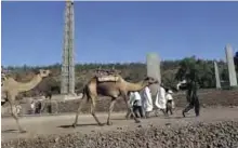  ??  ?? In this file photo, local Ethiopian farmers and their camels walk past the Obelisk steles area in Axum.