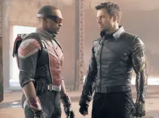  ?? CHUCK ZLOTNICK/MARVEL STUDIOS ?? Anthony Mackie, left, as Falcon and Sebastian Stan as Bucky Barnes, aka the Winter Soldier, in Disney+’s “The Falcon and the Winter Soldier.”