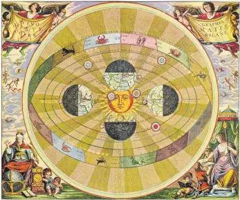  ?? FOTO: EPD ?? Das heliozentr­ische Planetensy­stem: Seine revolution­äre Idee hält Kopernikus jahrzehnte­lang geheim. Die Erde ist nicht, wie seit jeher gedacht, unerschütt­erlicher Mittelpunk­t des Universums, sondern sie dreht sich um die Sonne und zusätzlich noch um...