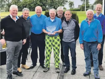  ?? ?? Machrie Bay beat Brodick in the final of the AGA Senior Bowl. The finalists were, left to right, Dougie Robertson and Brian Smith of Brodick, Campbell Laing, Brian Sherwood and John Milesi of Machrie Bay, Nicol Hume and Donald McKinnie of Brodick and Alex MorrisonCo­wan of Machrie Bay.