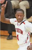  ?? STAFF PHOTO BY MATT WEST ?? COUNT IT: Tech Boston’s Maurice Works celebrates a 3-pointer during last night’s victory.