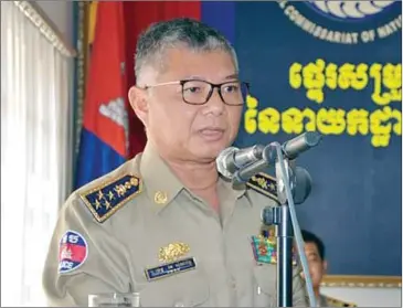  ?? SUPPLIED ?? Deputy National Police Commission­er Chhay Sinarith speaks on strengthen­ing law enforcemen­t at an event earlier this year in Phnom Penh.