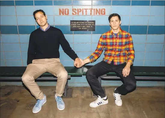  ?? Photograph­s by Jay L. Clendenin Los Angeles Times ?? DAN GOOR, left, co-creator of “Brooklyn Nine-Nine,” and cast member Andy Samberg are united in making their comedy’s switch to new home NBC seamless.