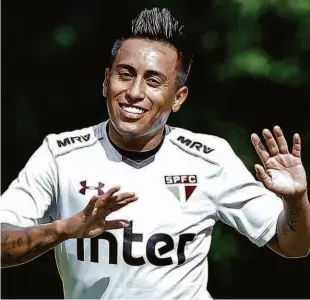  ?? Ronny Santos - 12.fev.18/folhapress ?? O meia-atacante Christian Cueva, de 26 anos, volta ao time após ser poupado; peruano pode ser escalado tanto pelo meio de campo como pela ponta esquerda